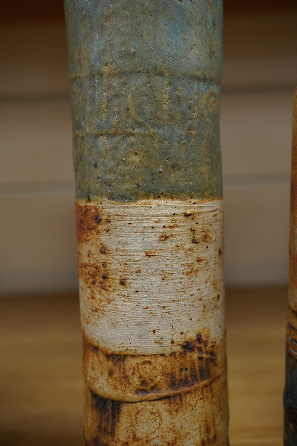 Alan Wallwork (1931-2019), two cylindrical vases, tallest 24cm